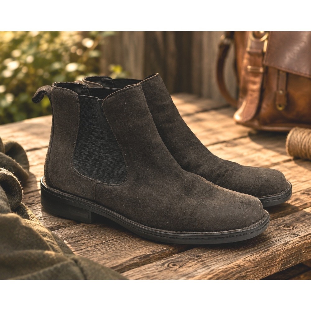 Born H26142 Men 11M Dark Brown Suede Leather Chelsea Boots Hand Crafted Footwear
